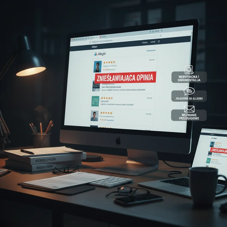 Prawnik przygotowuje wezwanie przedsądowe o usunięcie zniesławiającej opinii na Allegro, analizując przepisy o ochronie dóbr osobistych