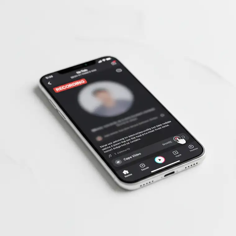 Osoba nagrywająca ekran telefonu z aplikacją TikTok, zabezpieczająca dowody zniesławienia, aby wykorzystać je później w postępowaniu prawnym