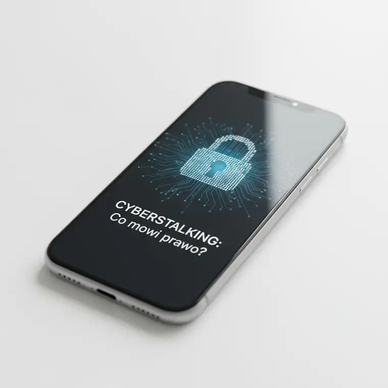 Osoba przy komputerze sprawdzająca, co to jest stalking internetowy według polskiego prawa w 2026 roku, z napiętą atmosferą zagrożenia