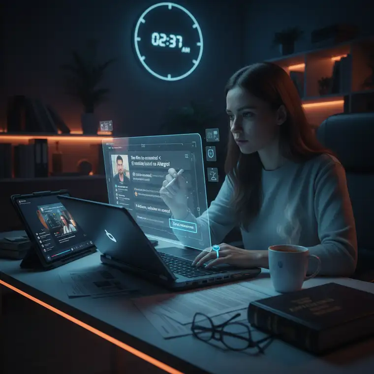 Grafika przedstawiająca prawnika analizującego dowody z TikToka na ekranie laptopa, w kontekście zgłaszania oszczerstwa w komentarzu na TikToku w 2026 roku