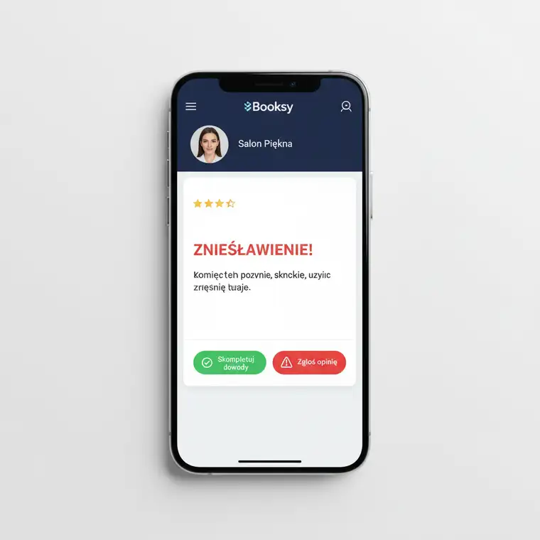 Kosmetyczka przeglądająca na laptopie zniesławiającą opinię na Booksy i analizująca, jak bronić swoje dobre imię w świetle polskiego prawa